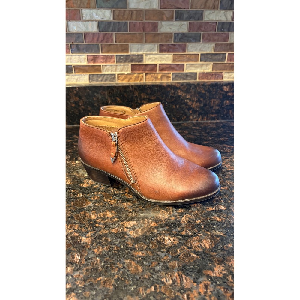 Vionic Jolene Ankle Boot Women 7.5 Brown Excellent Leather Orthotic Zip Bootie